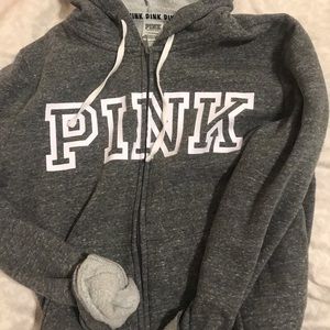 PINK Grey Zip Up Hoodie